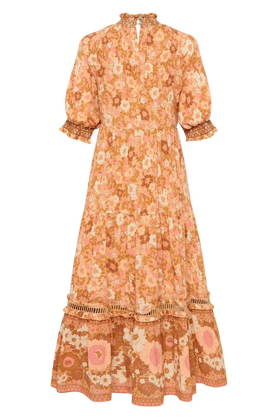 Spell Anne Midi Gown Peach Short Sleeve