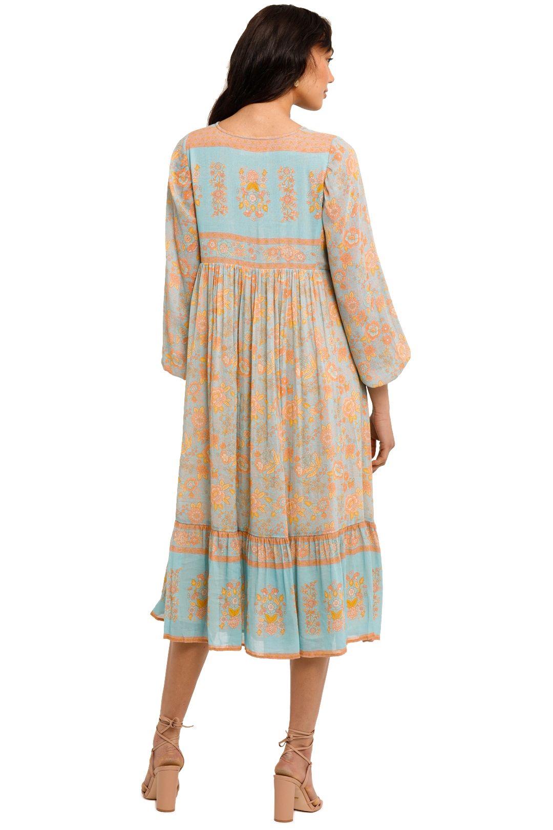 Spell Juniper Boho Midi Dress Eggshell Blue Long Sleeved