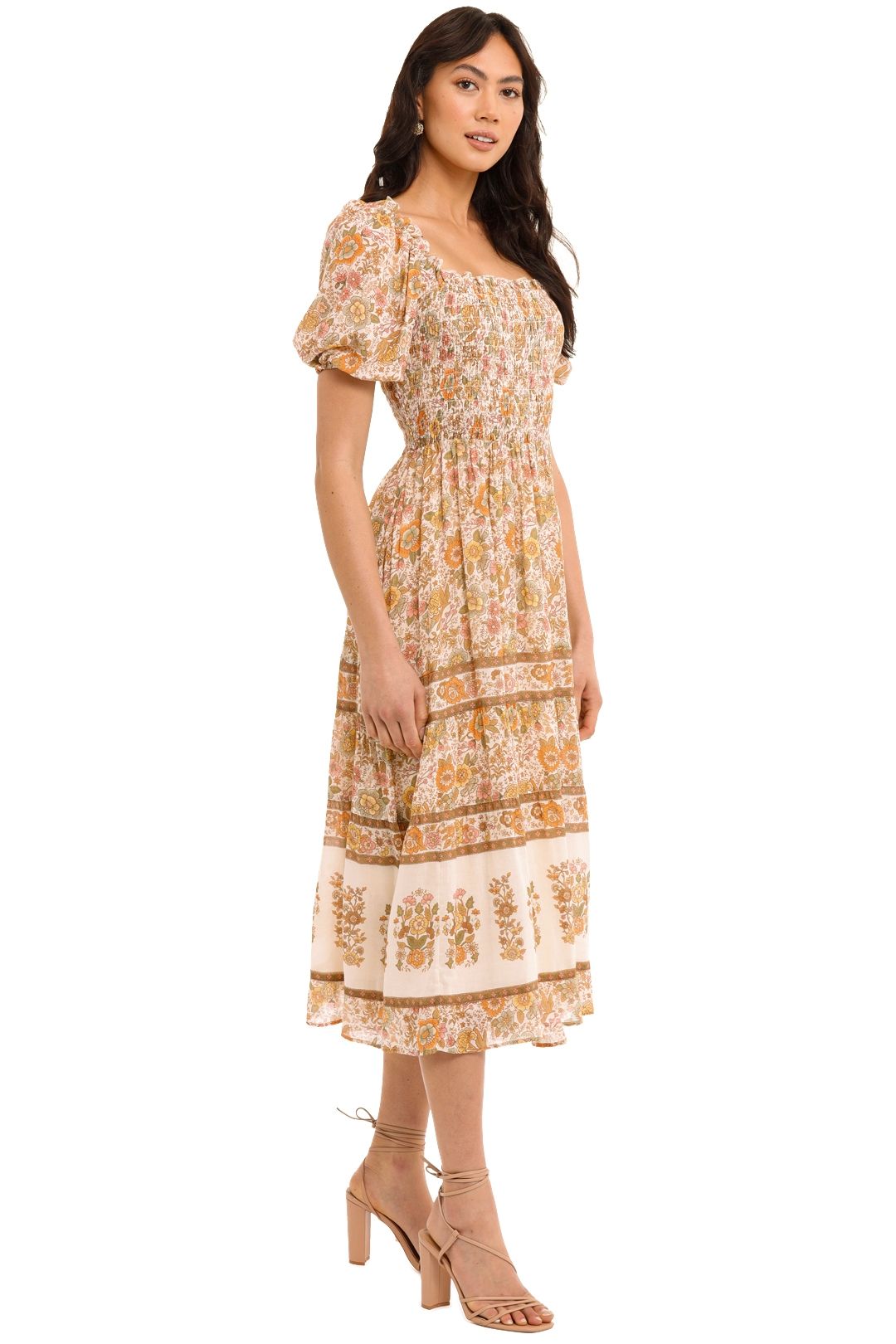 Spell Juniper Shirred Dress Midi