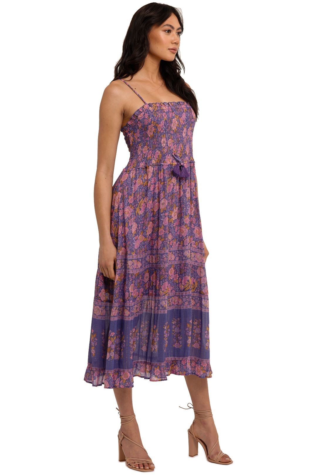 Spell Juniper Shirred Strappy Dress Violet Purple Floral