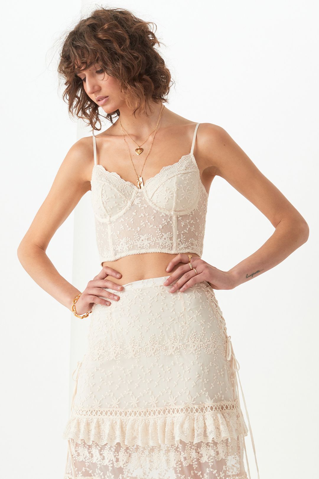 Spell Le Gauze Lace Tiered Skirt and Bustier Set Fitted