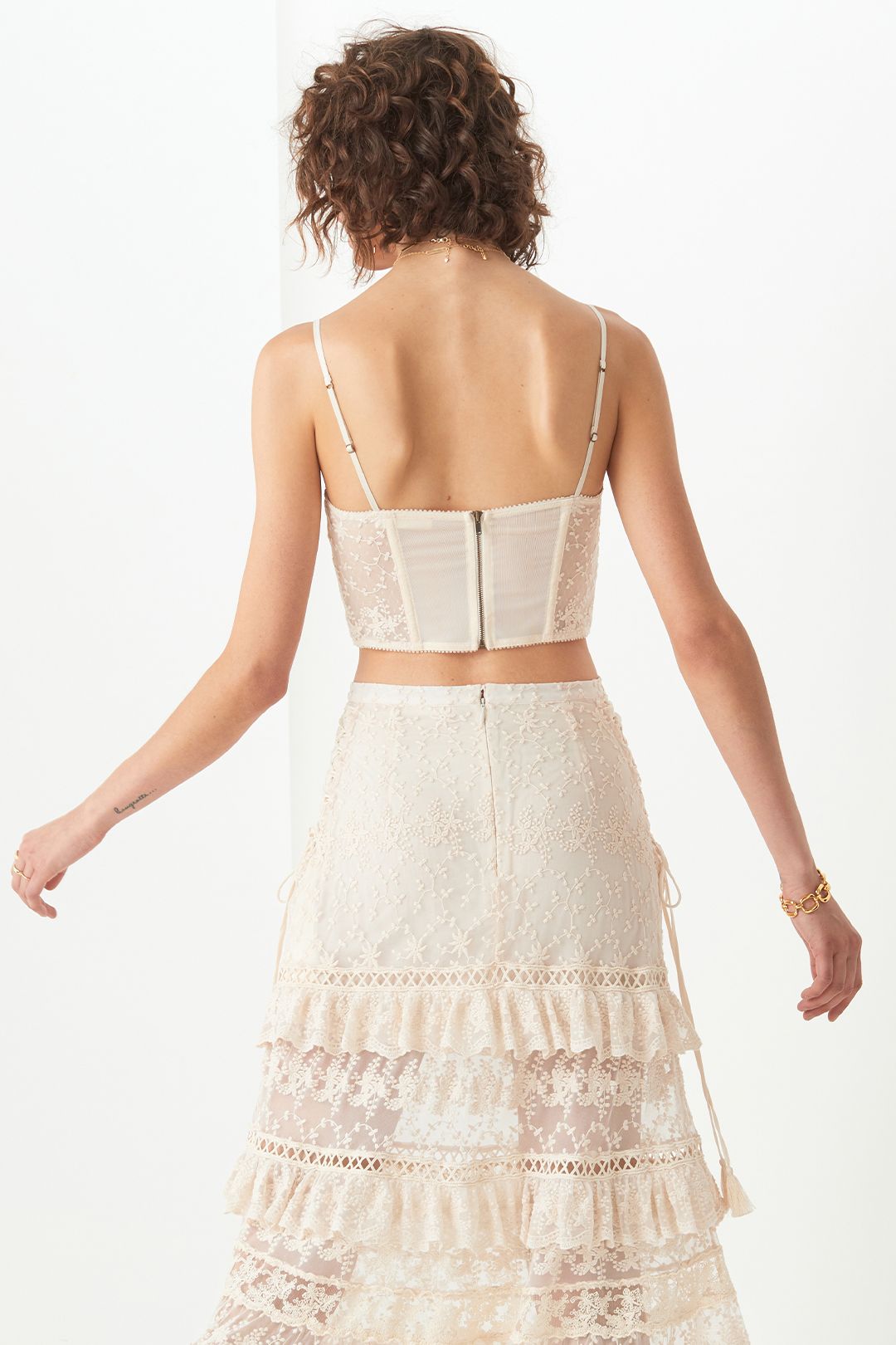 Spell Le Gauze Lace Tiered Skirt and Bustier Set High Waisted