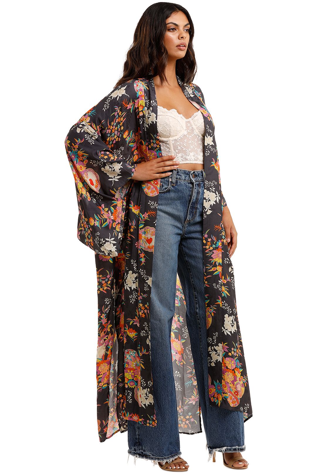 Spell Leo Maxi Robe Charcoal Floral