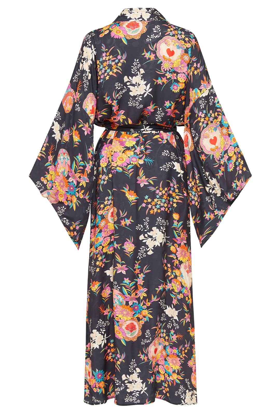 Spell Leo Maxi Robe Charcoal Kimono Sleeves