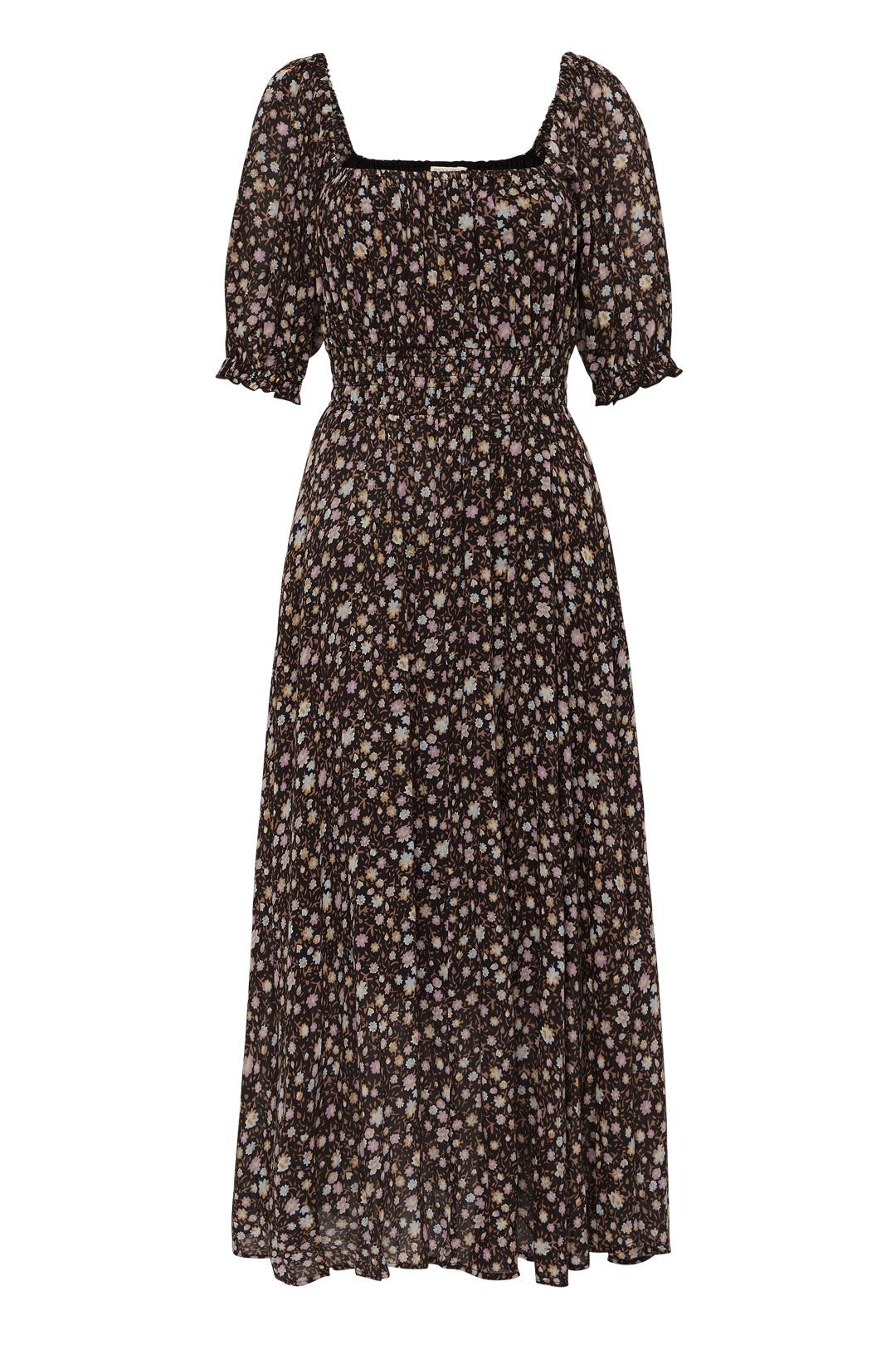 Spell Rae Midi Dress Black Floral Fit and Flare