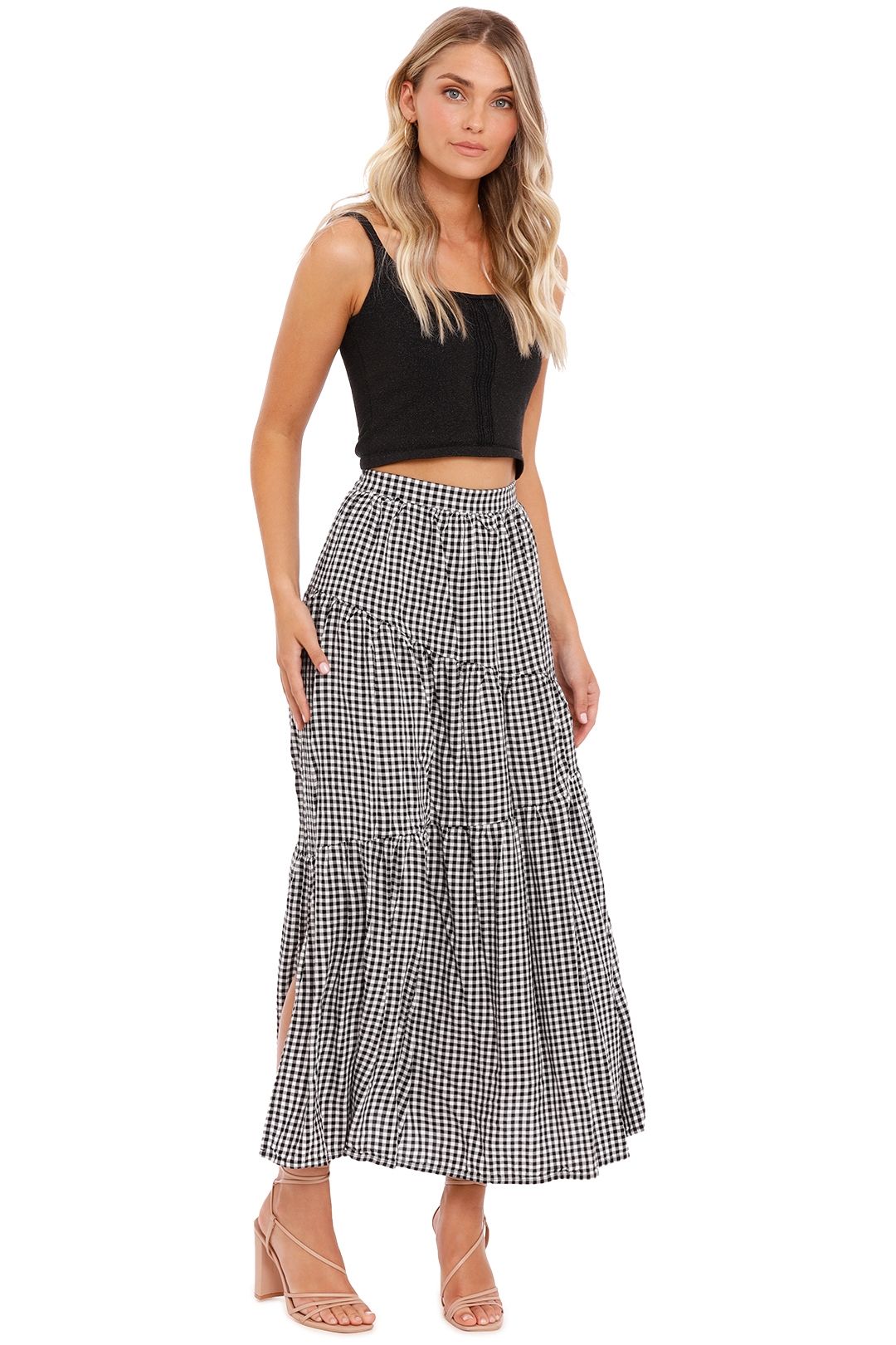 Staple The Label Alta Tiered Midi Skirt check