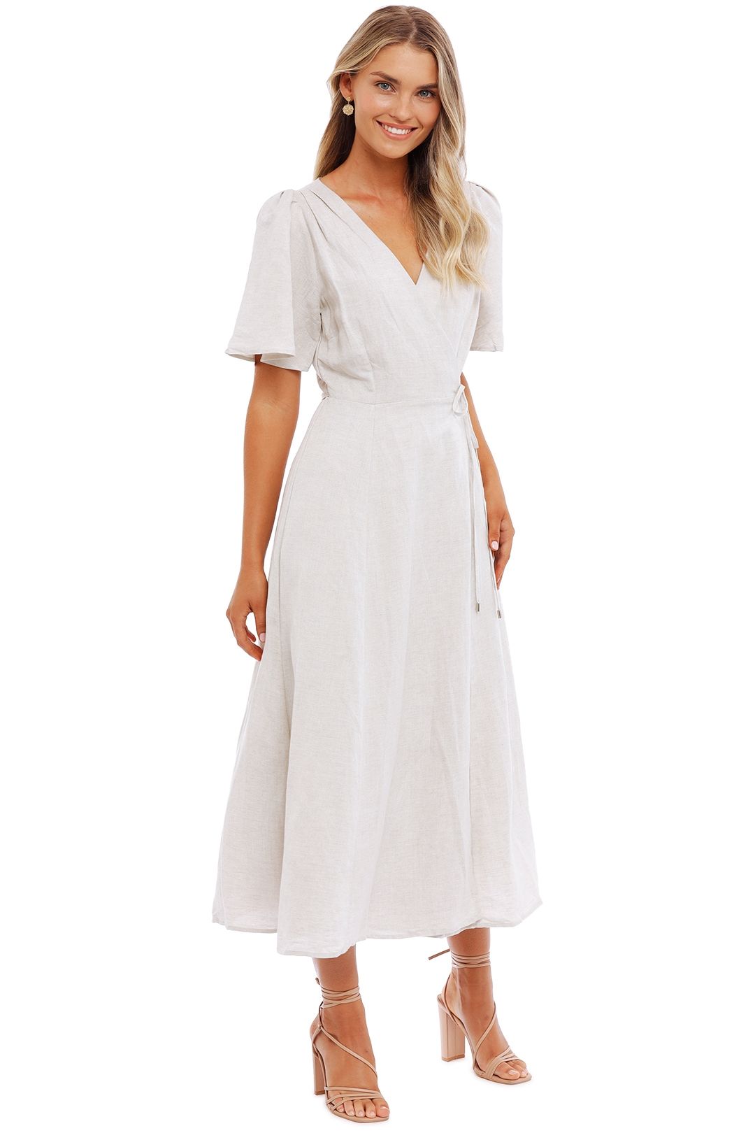 Staple The Label Amaya Wrap Midi Dress Cream Tie Waist
