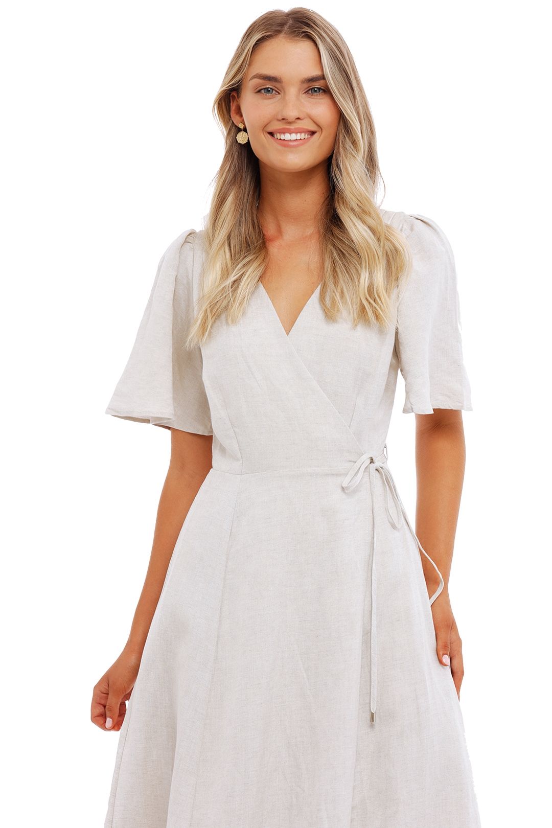 Staple The Label Amaya Wrap Midi Dress Cream V Neck