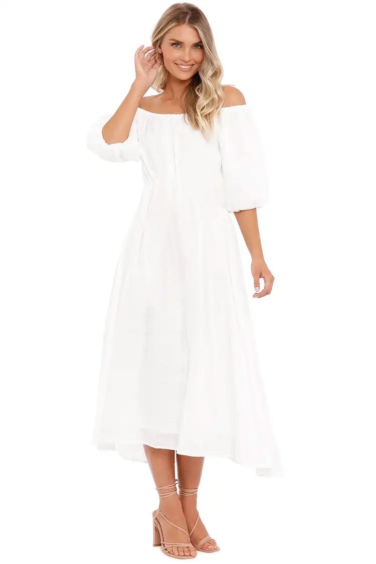 Staple The Label Arabella Midi Dress White Off Shoulder