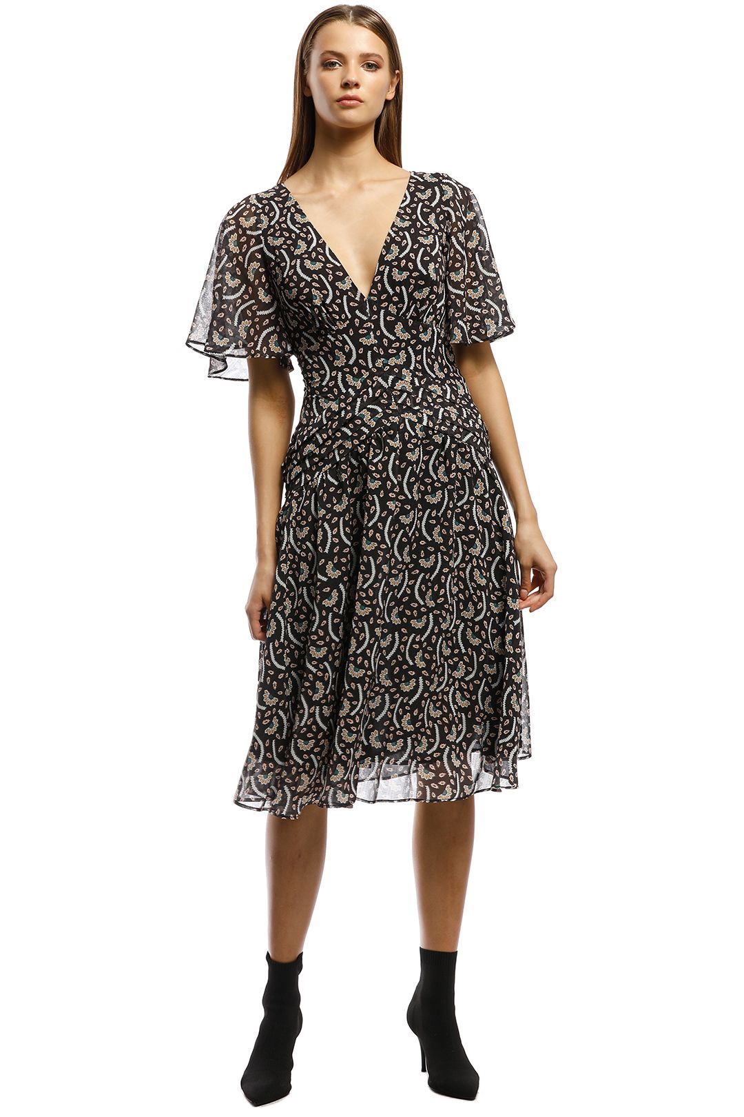 Stevie May - Anise Midi Dress - Black Print - Front
