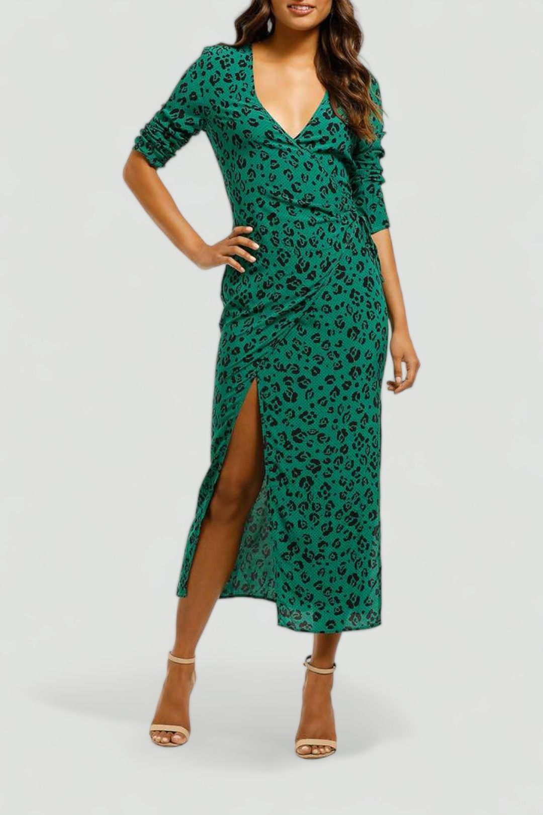Suboo-Leopard-Lights-Maxi-Wrap-Dress-Green-Front
