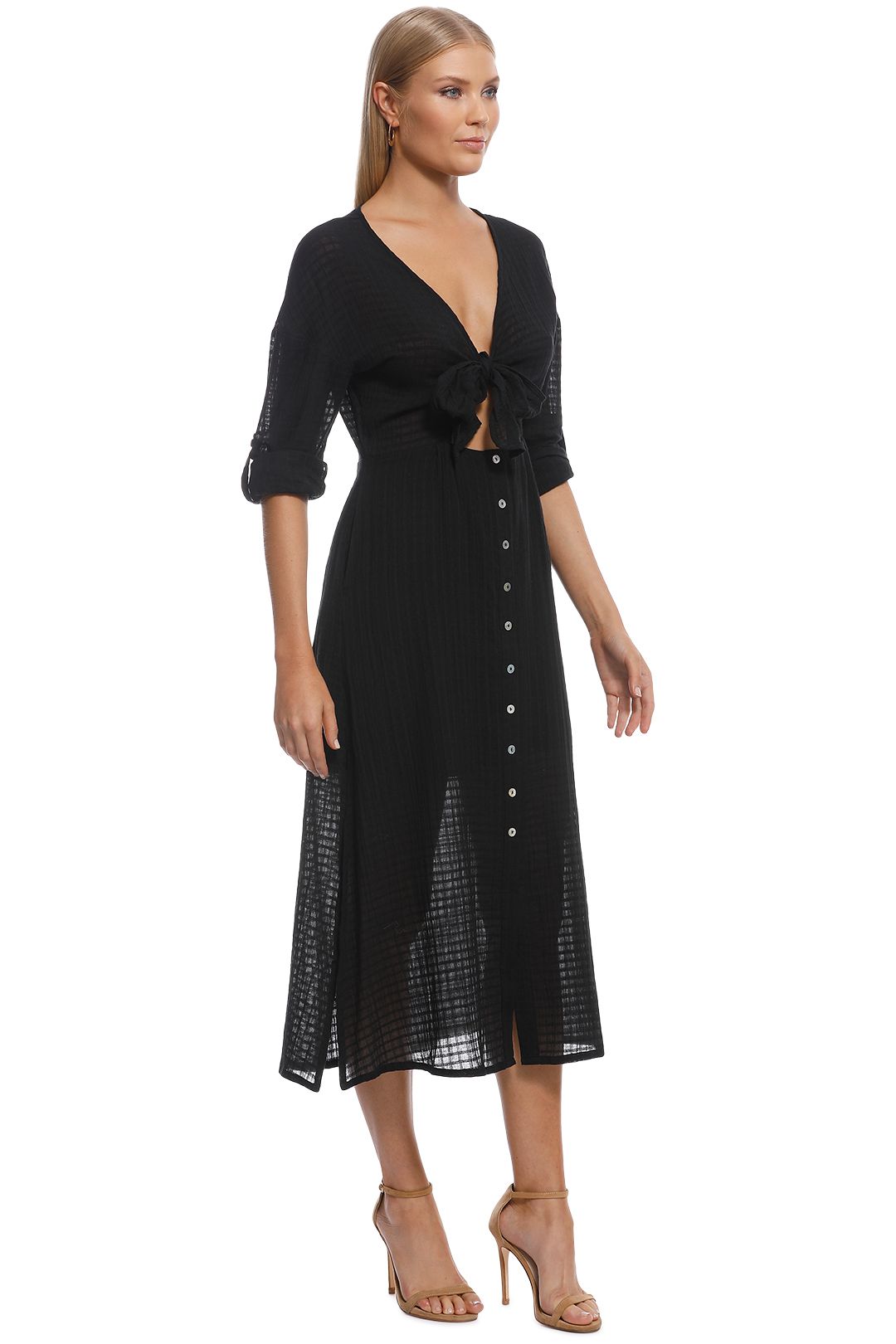 Suboo - Eclipse Tie Front Midi Dress - Black - Side