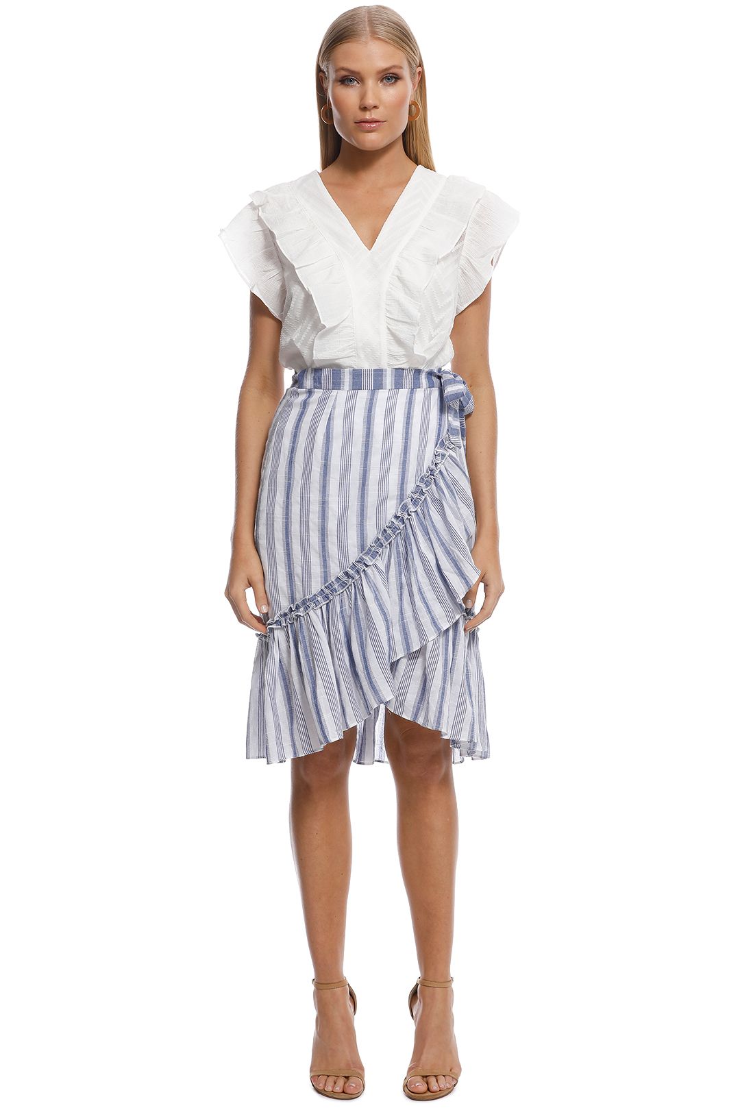 Suboo - Wrap Midi Skirt - Blue White Stripes - Front