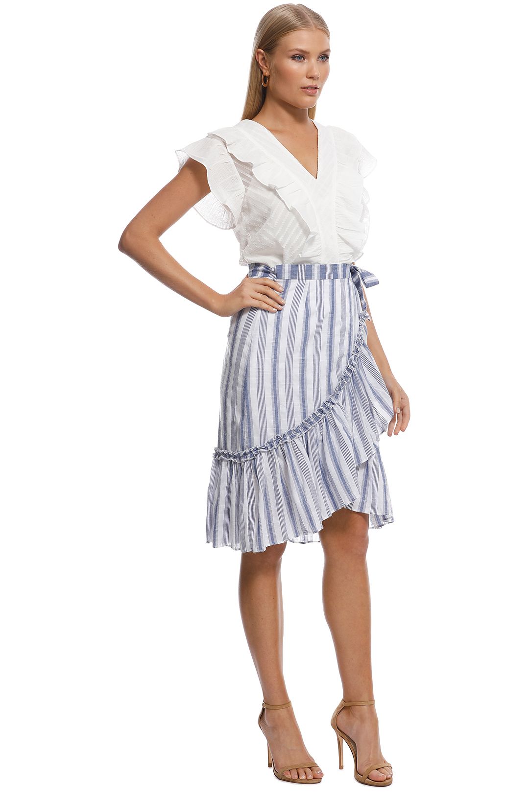 Suboo - Wrap Midi Skirt - Blue White Stripes - Side