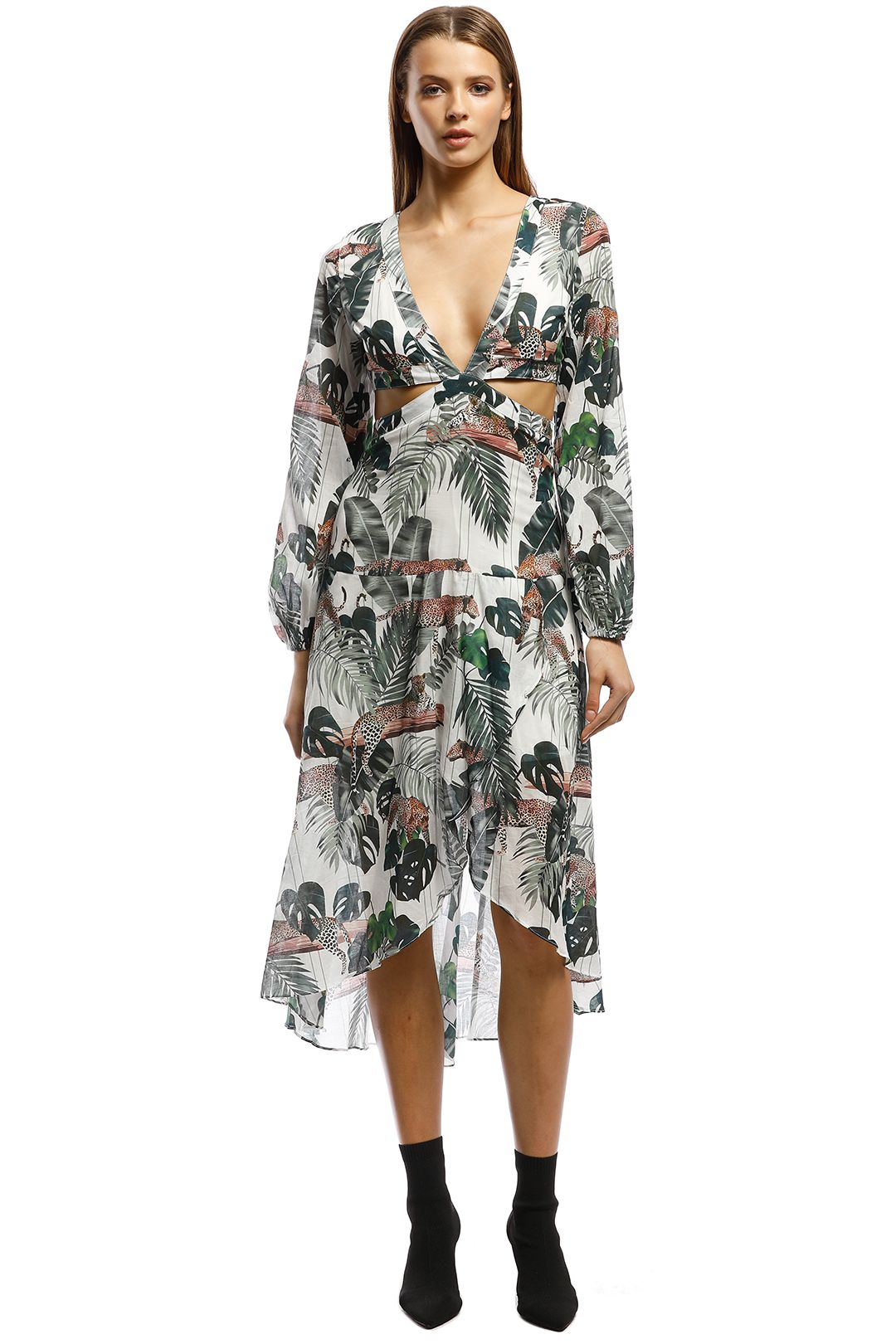 Suboo - Xenia Cut Out Balloon Sleeve Dress - Tropical Print - Front