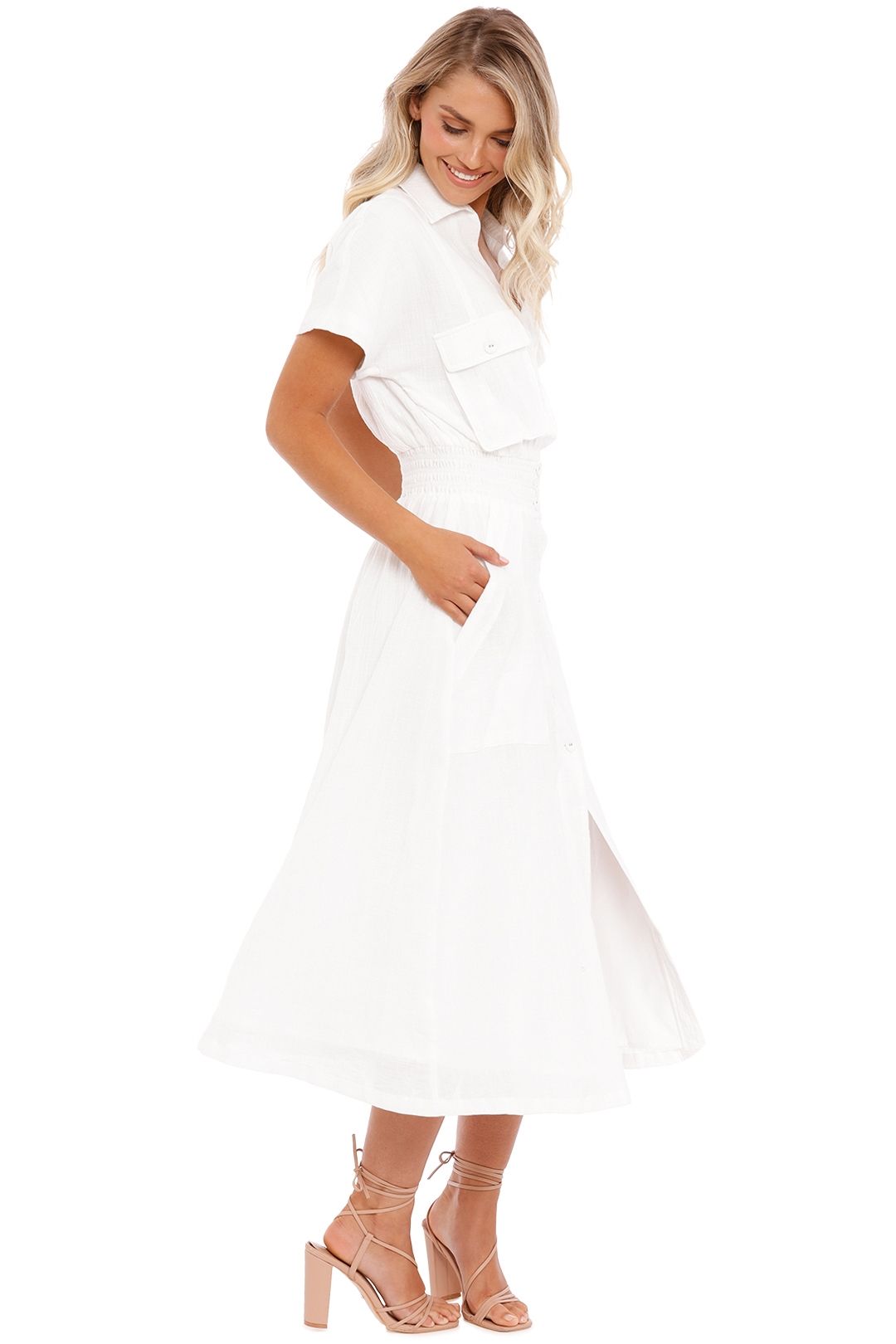 Suboo Alva Midi Shirt Dress White short sleeve