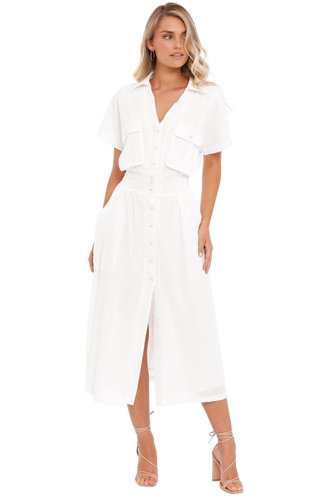 Suboo Alva Midi Shirt Dress White slit