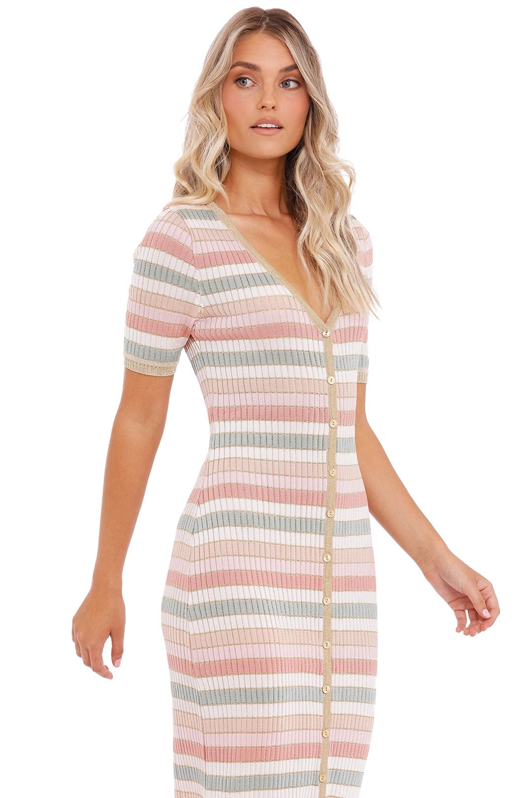 Suboo Willow Cardigan Dress Muted Stripe Short Sleeve