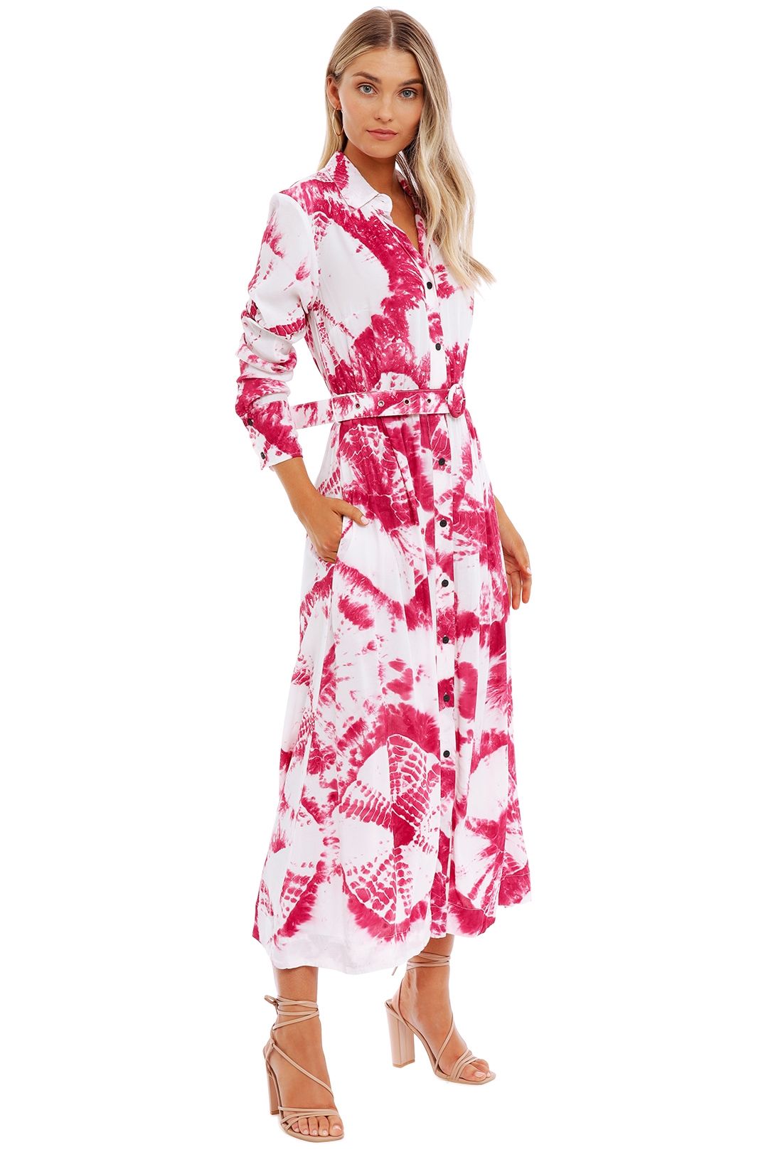 Hire Long Sleeve Shirt Dress in Magenta 