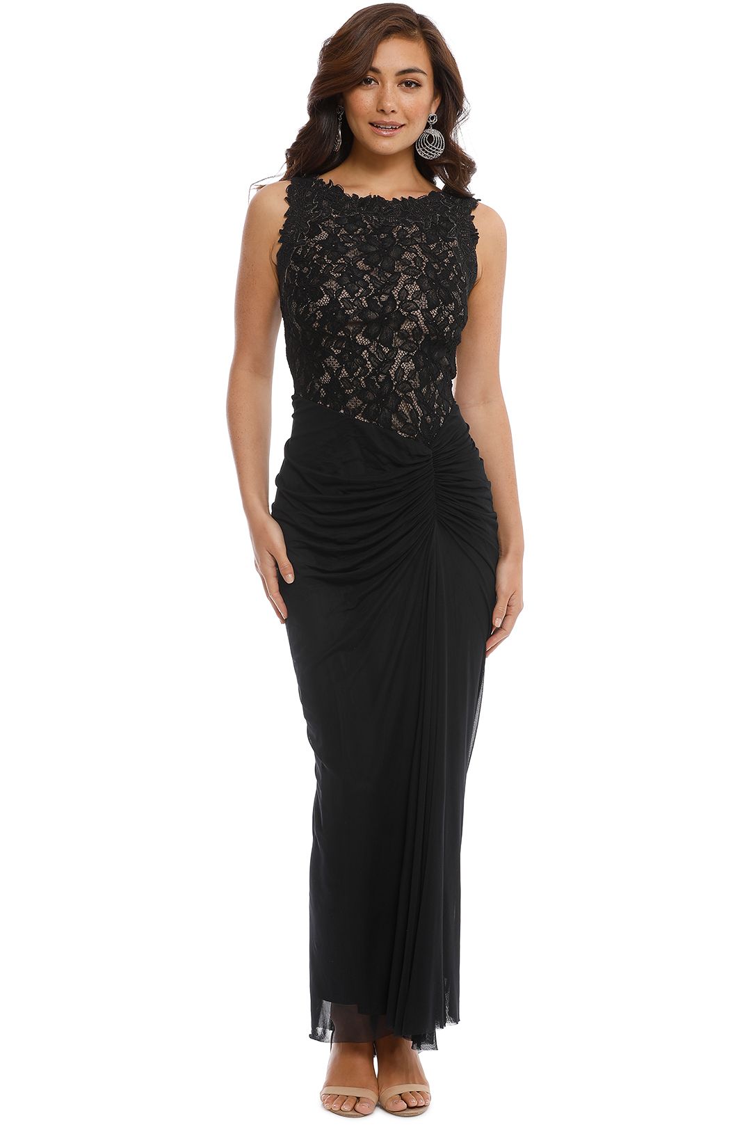 Draped Lace Gown- Black by Tadashi 