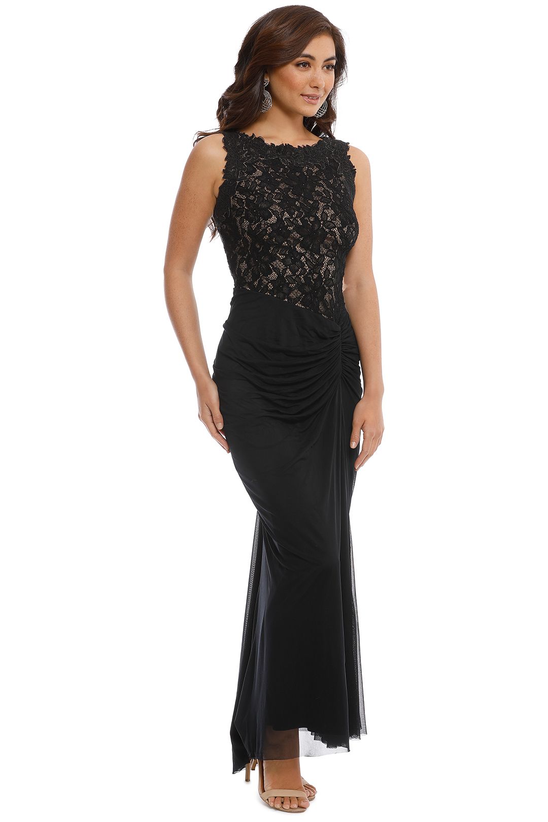 Draped Lace Gown- Black by Tadashi Shoji for Hire