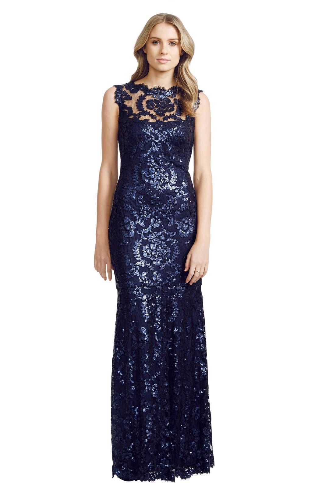 tadashi shoji rose embroidered lace gown