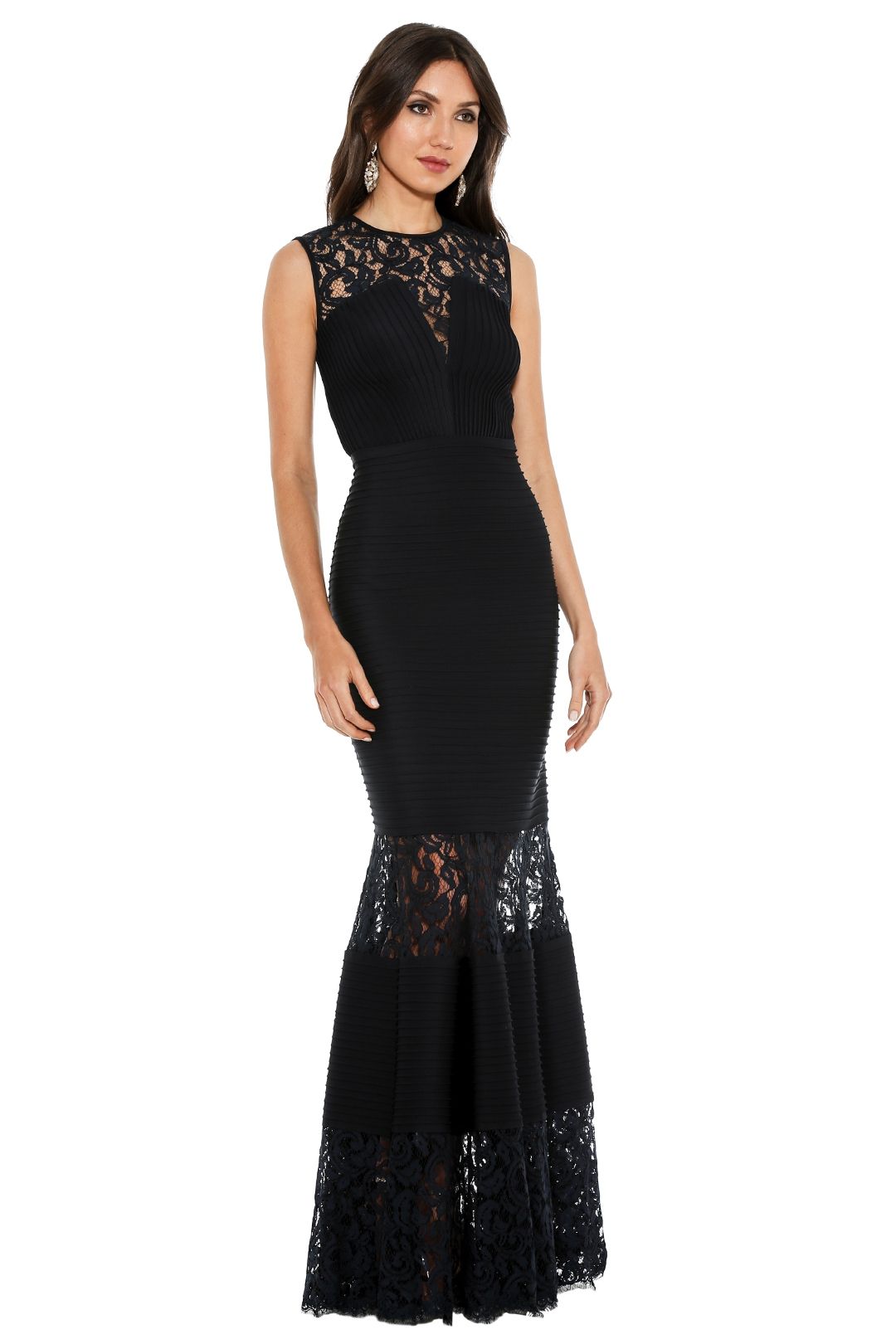 Pintuck Neoprene Lace Illusion Gown by Tadashi Shoji for Rent