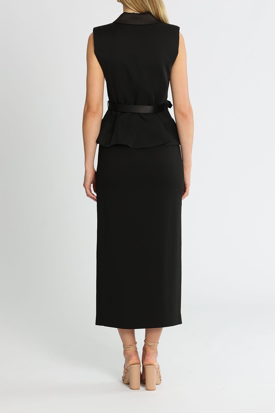 Tailored Midi Dress Black Peplum