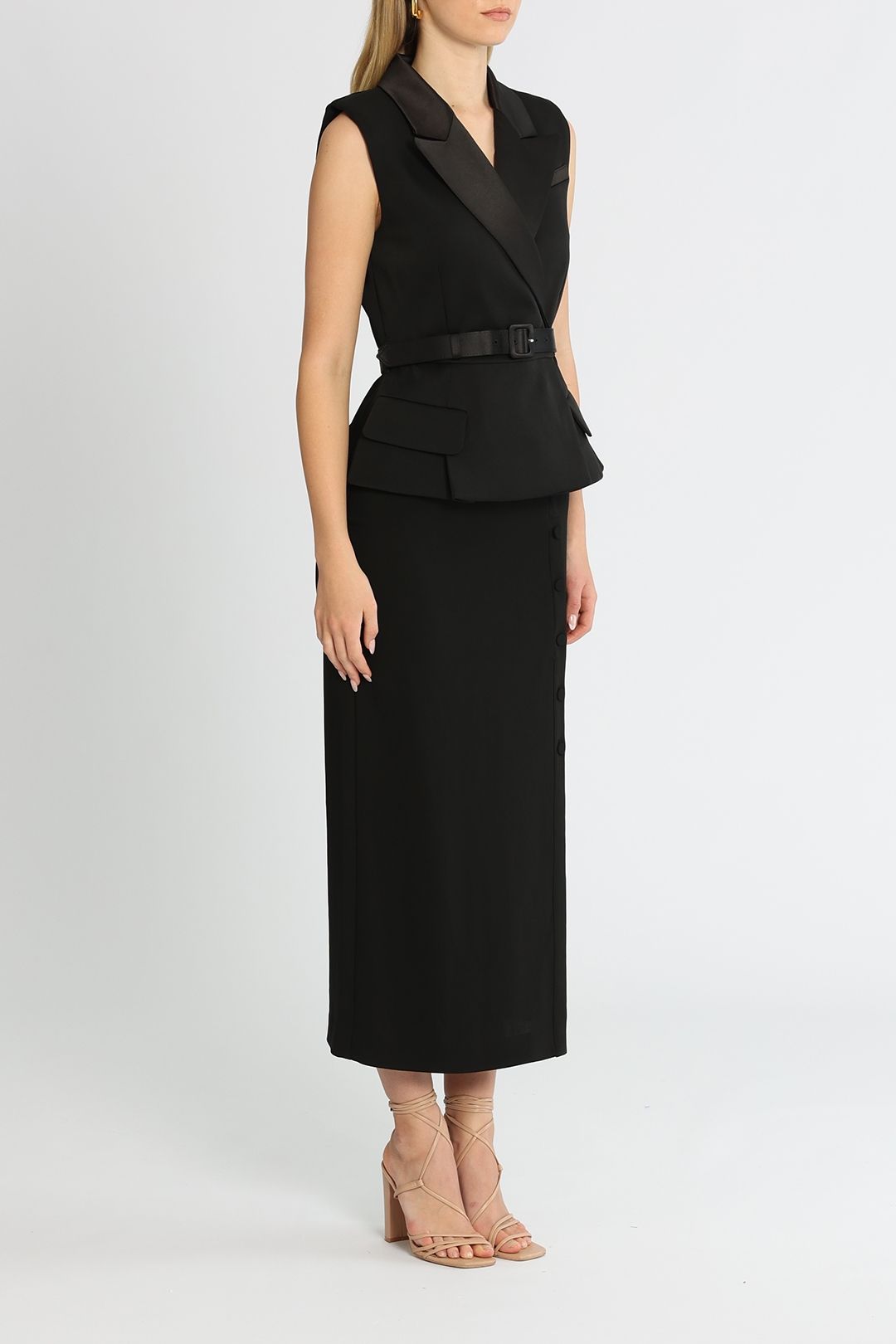 Tailored Midi Dress Black V Neckline