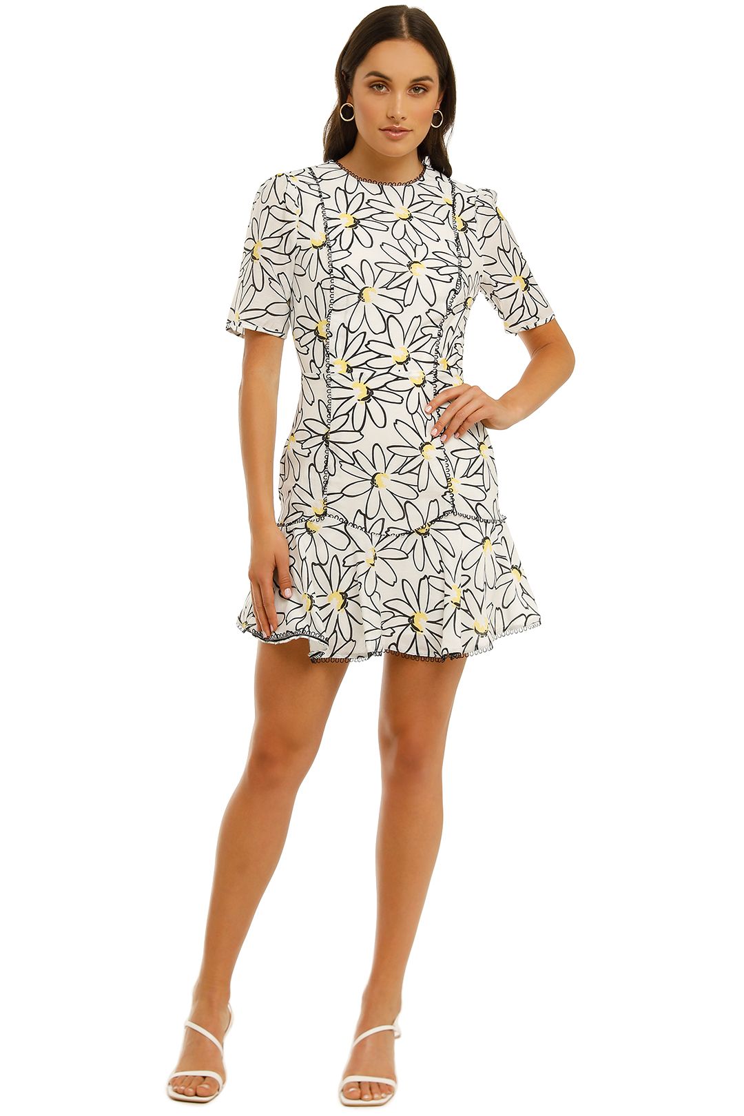 Topshop Petite bell sleeve mini dress in geo daisy print