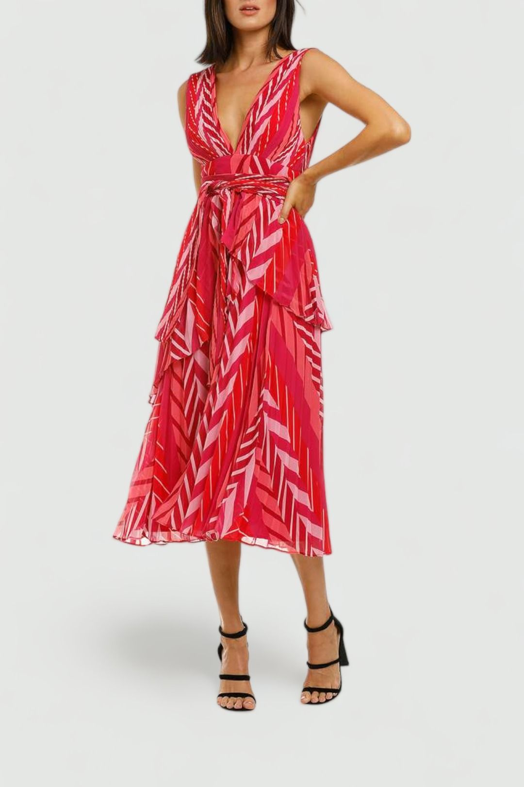 Sugar and Spice Midi Dress in Tango Stripe by Talulah for Hire | GlamCorner