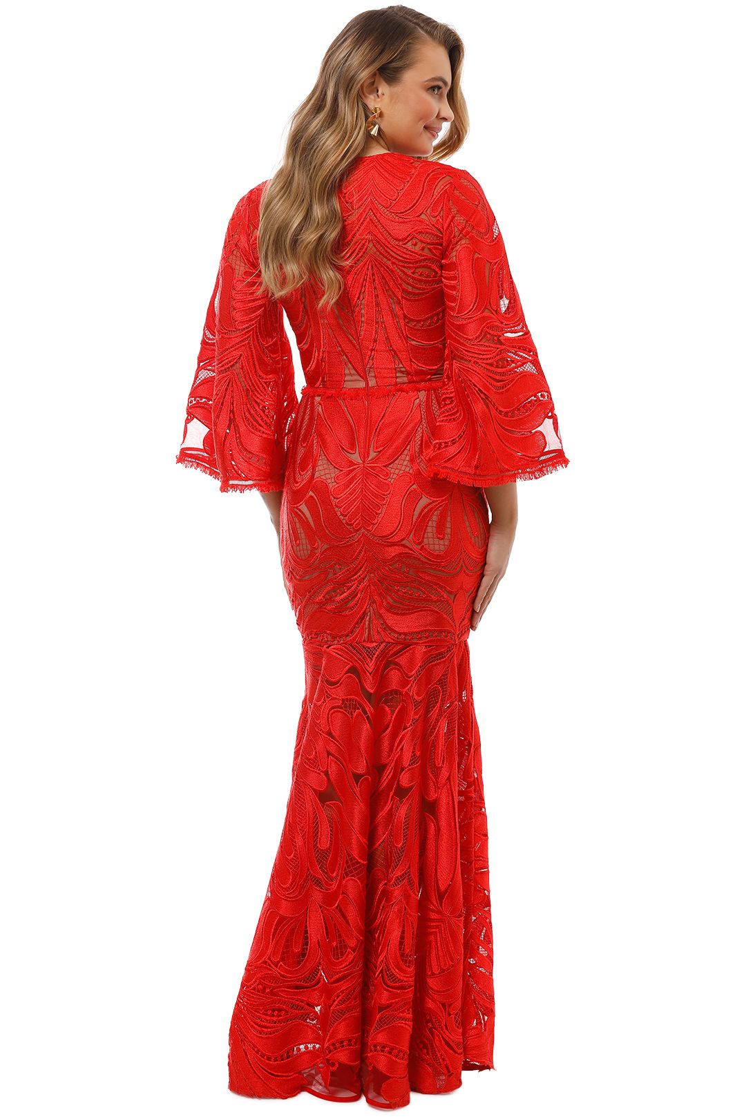 Talulah - Carnation Flared Sleeve Gown - Red - Back