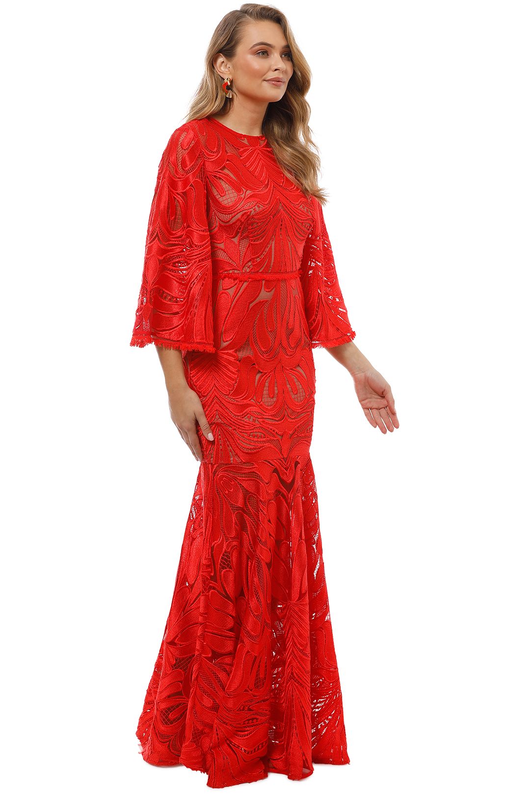Talulah - Carnation Flared Sleeve Gown - Red - Side