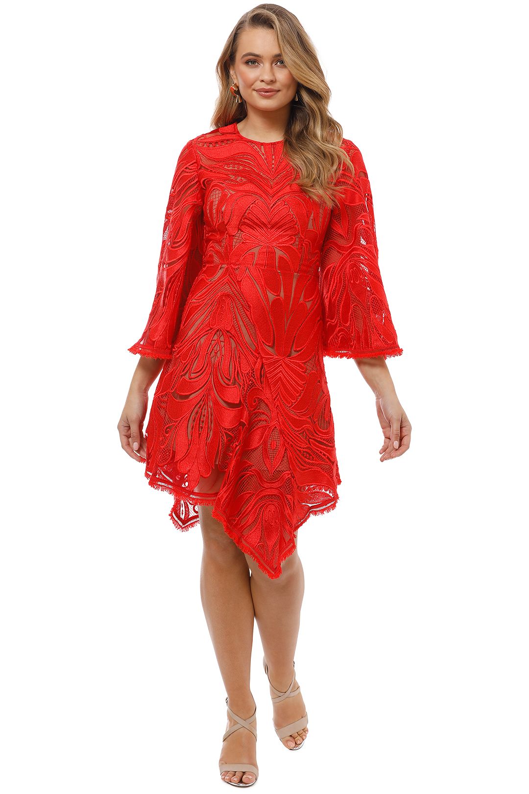 Talulah - Carnation Flared Sleeve Mini Dress - Red - Front