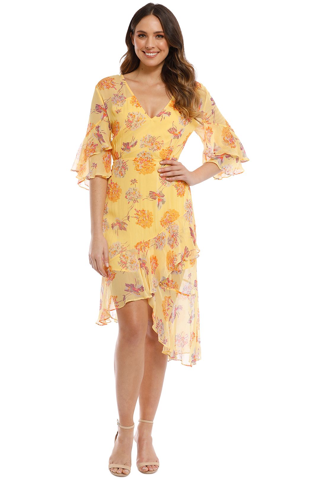Talulah - Cerulean Midi Dress - Yellow Vintage Floral - Front
