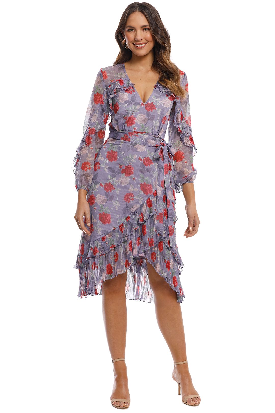 Talulah - Femme Flounce Wrap Midi Dress - Lilac Rose - Front
