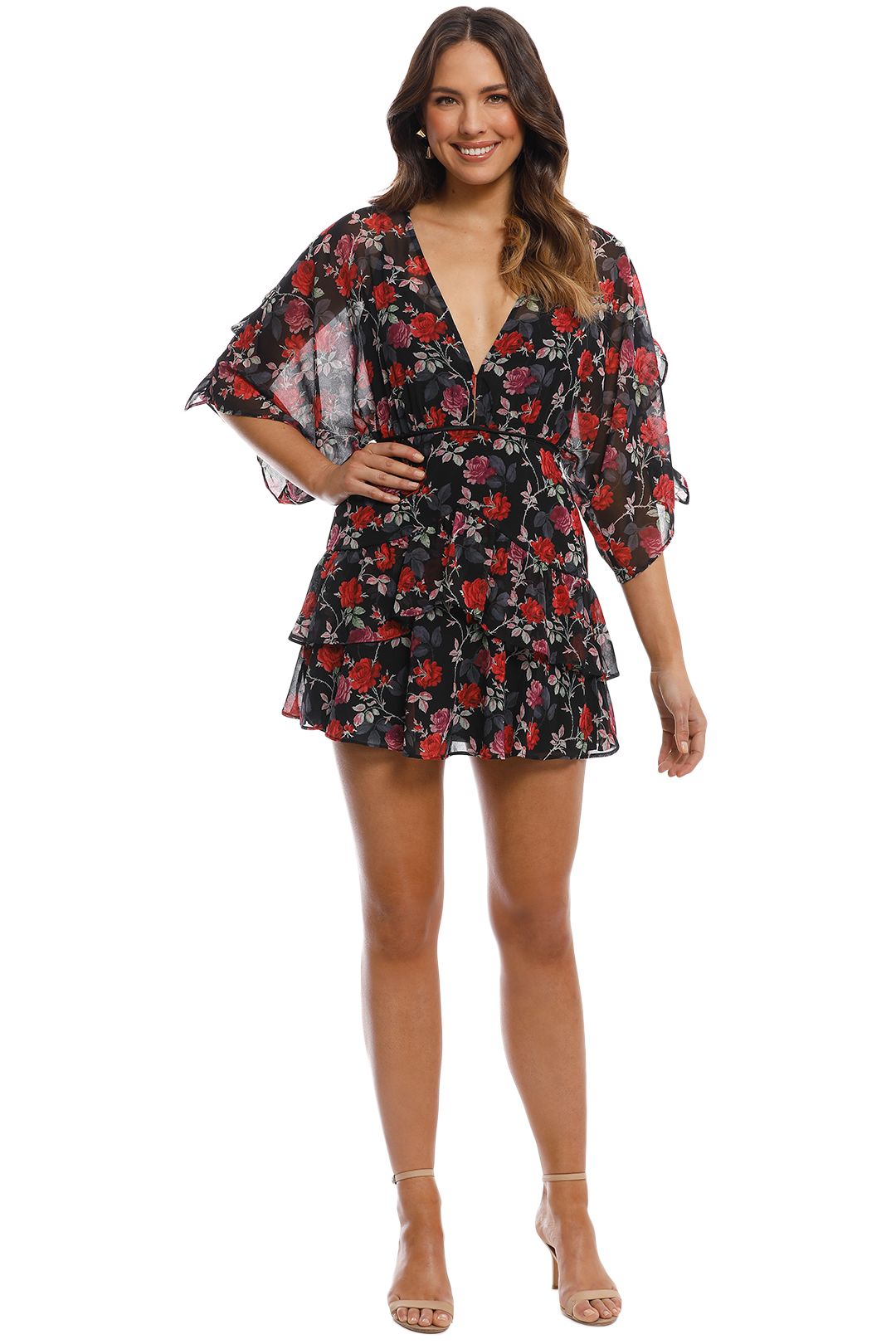 Talulah - Jet Rose Mini Dress - Black Rose Print - Front
