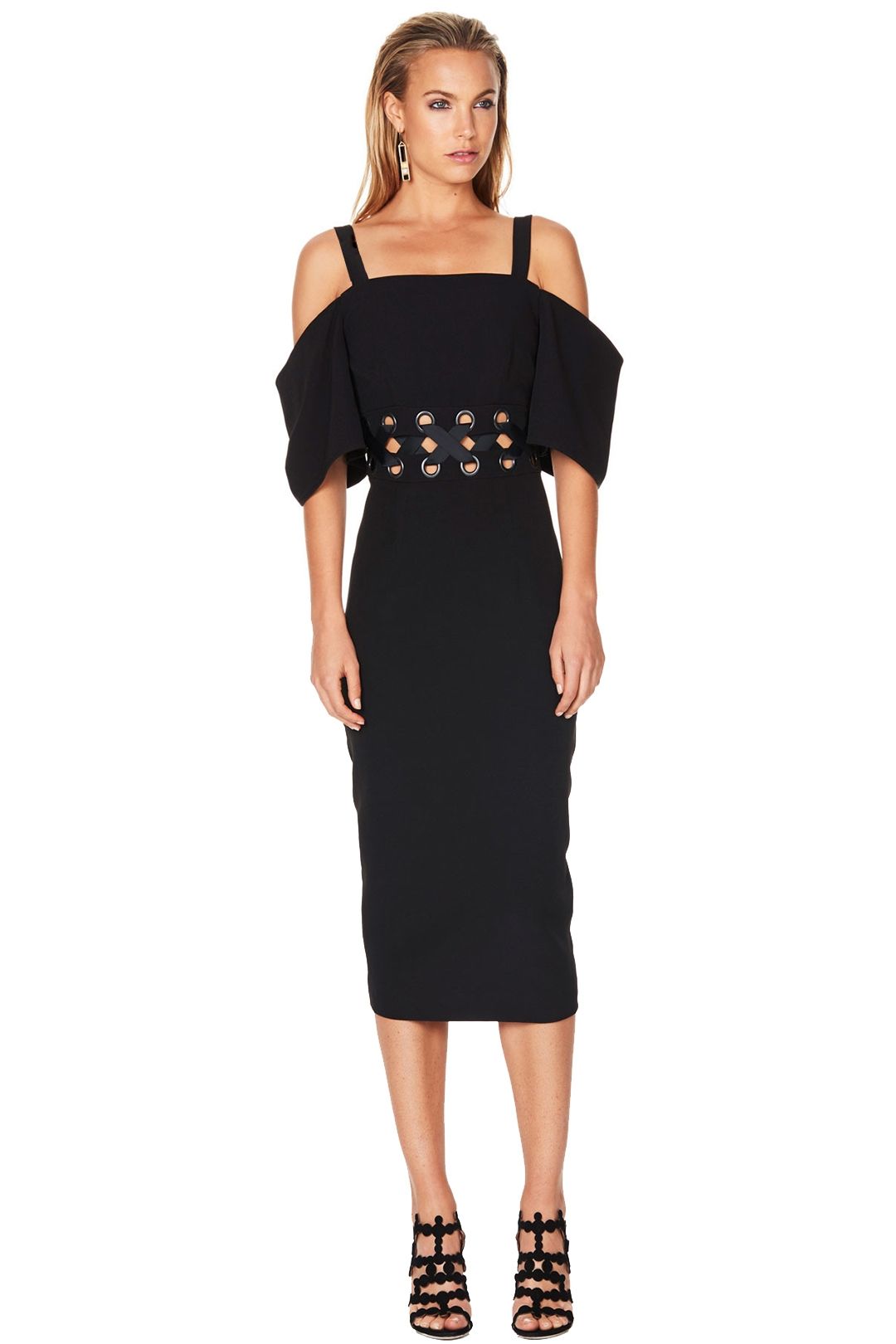 Talulah - Lace Me Midi Dress - Black - Front