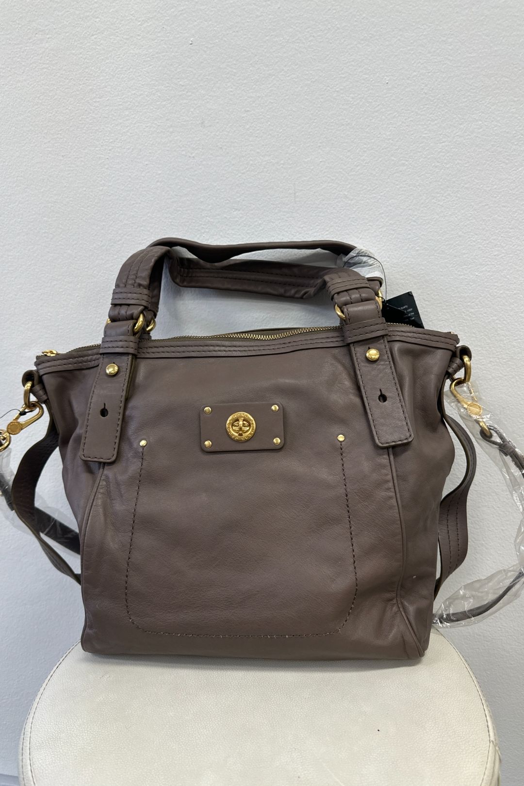 Taupe Turnlock Style Tote