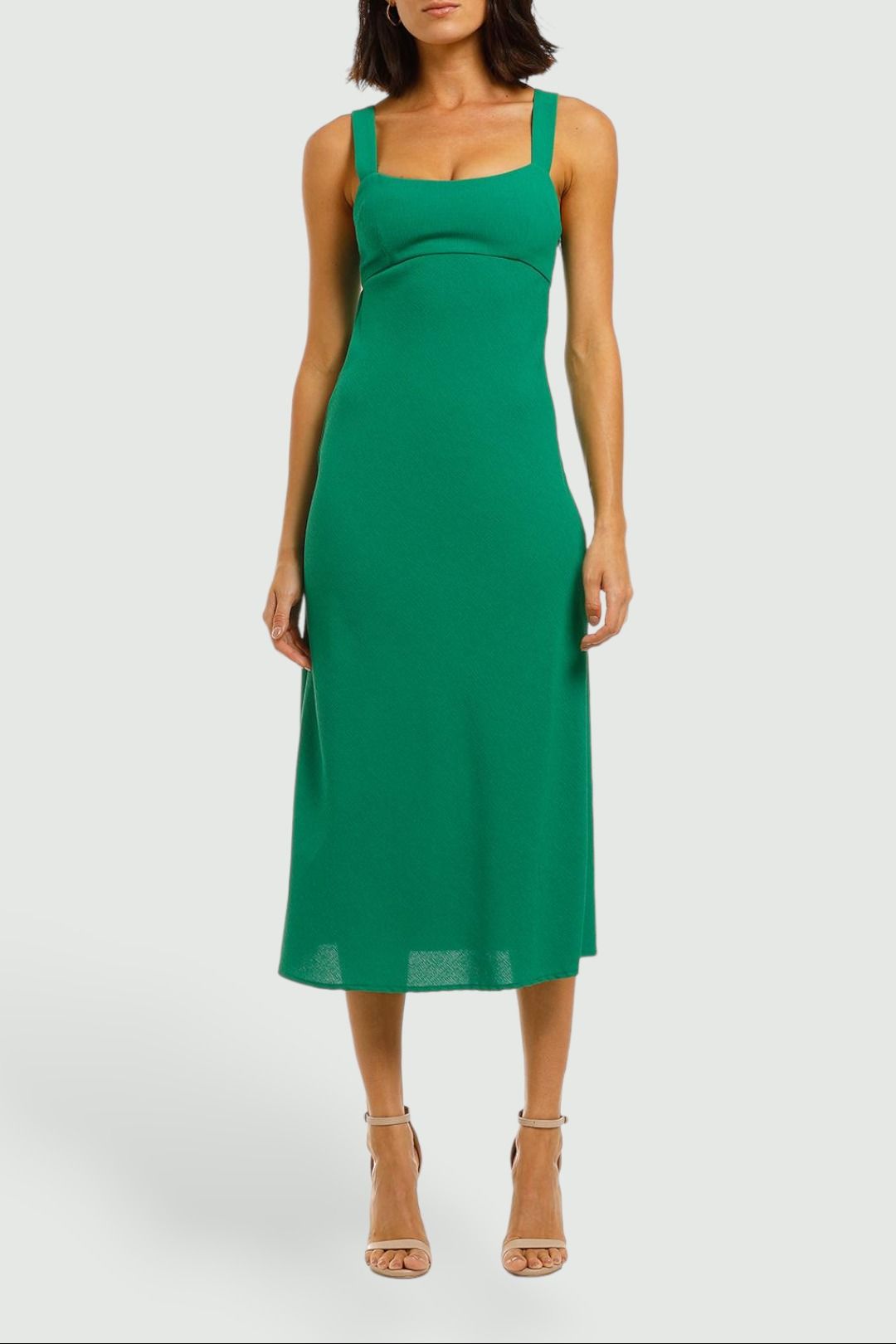Tayla Bias Midi Dress in Jungle Green from By Johnny for Hire | GlamCorner