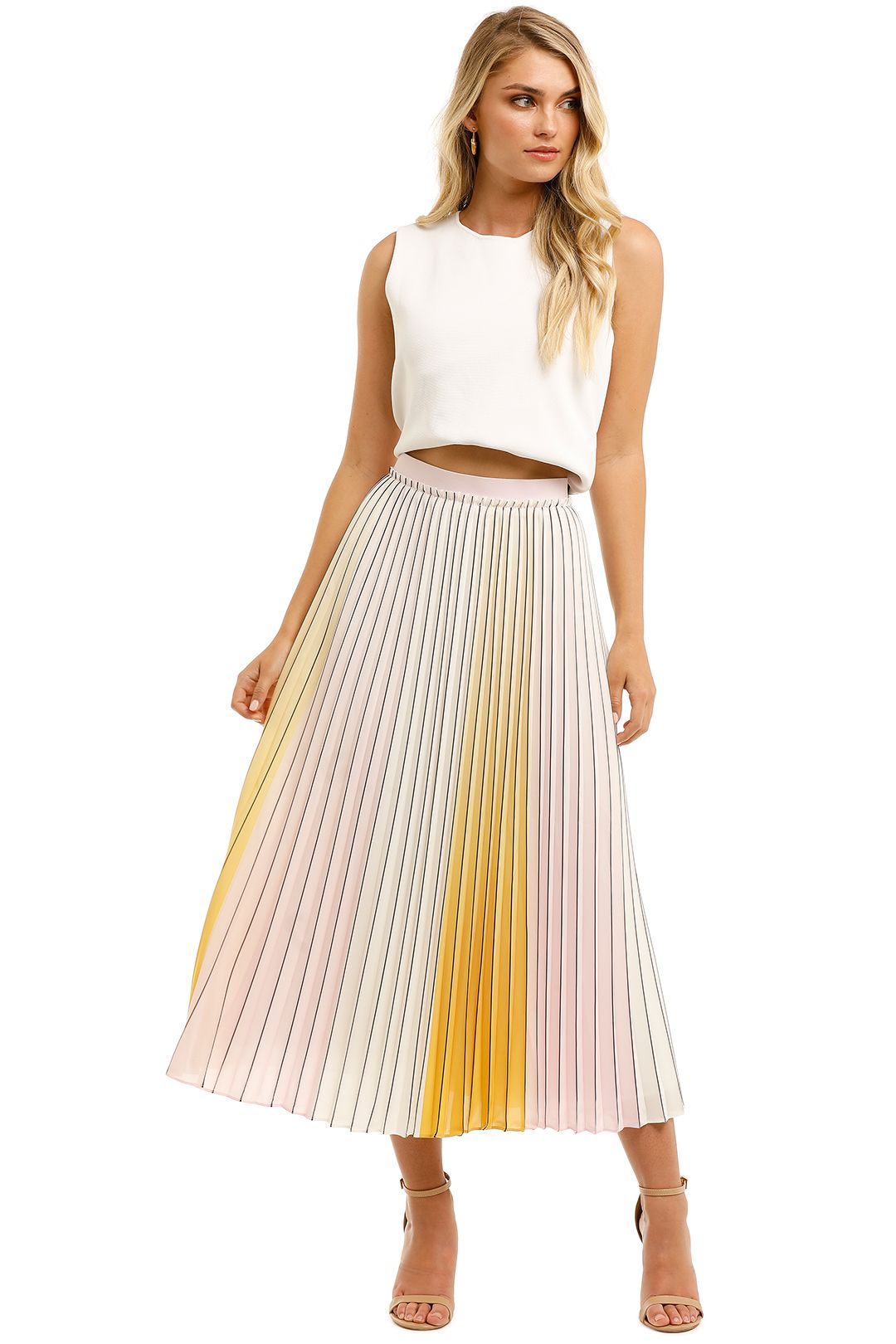 Ted-Baker-Noviia-Pleated-Ombre-Skirt-Yellow-Front