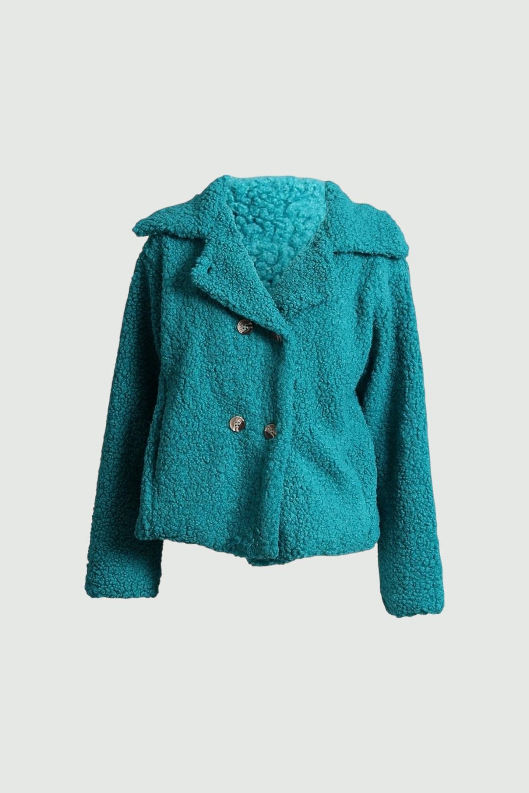 Emerge Teddy Double Breasted Jacket in Teal