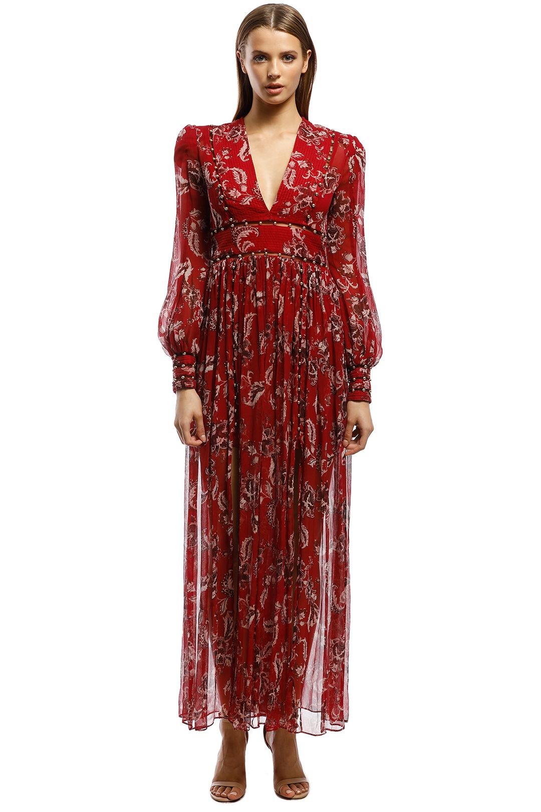 Thurley-Talitha Maxi Dress-Manor Chintz Red-Front.