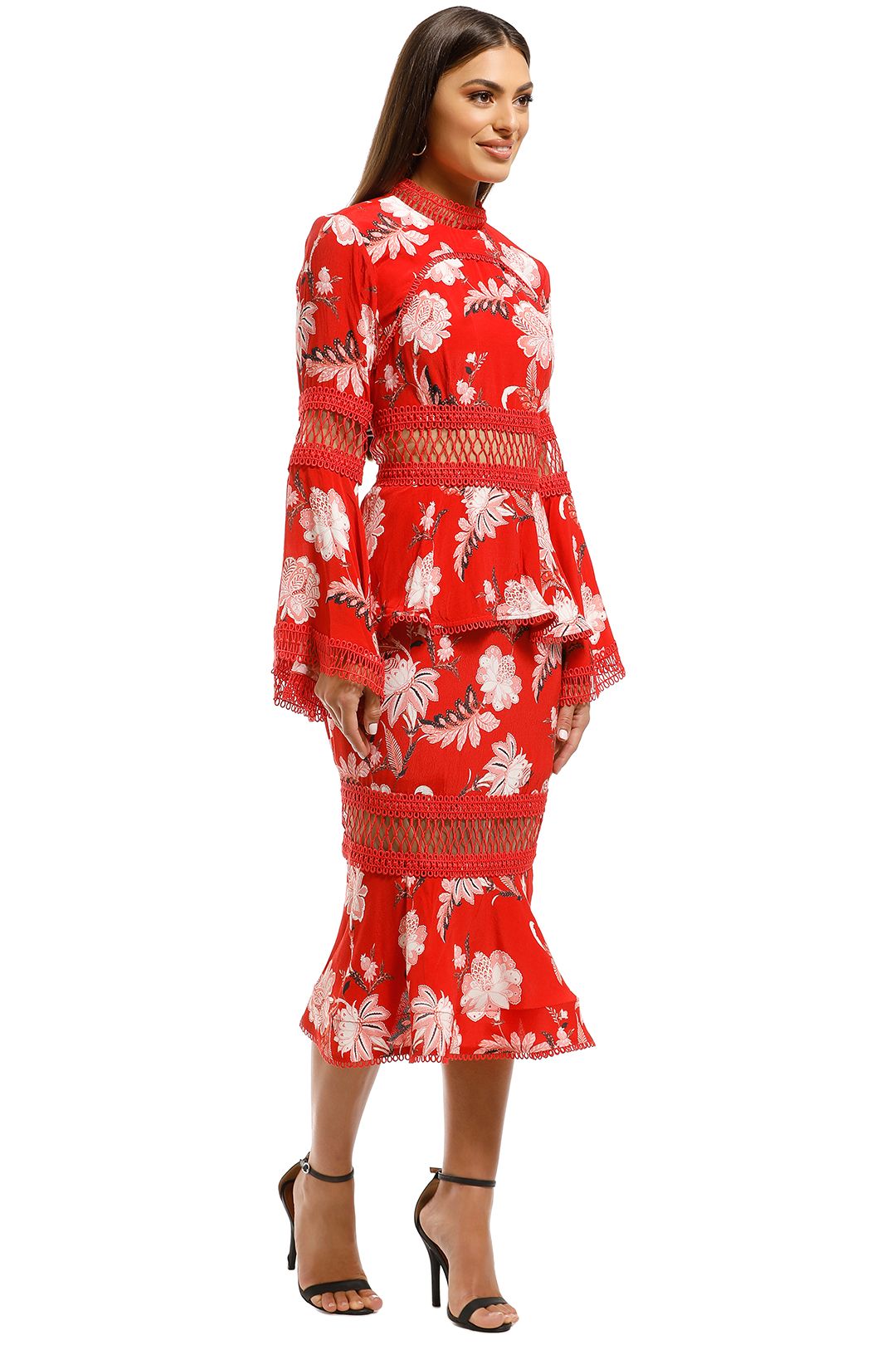 red flower midi dress