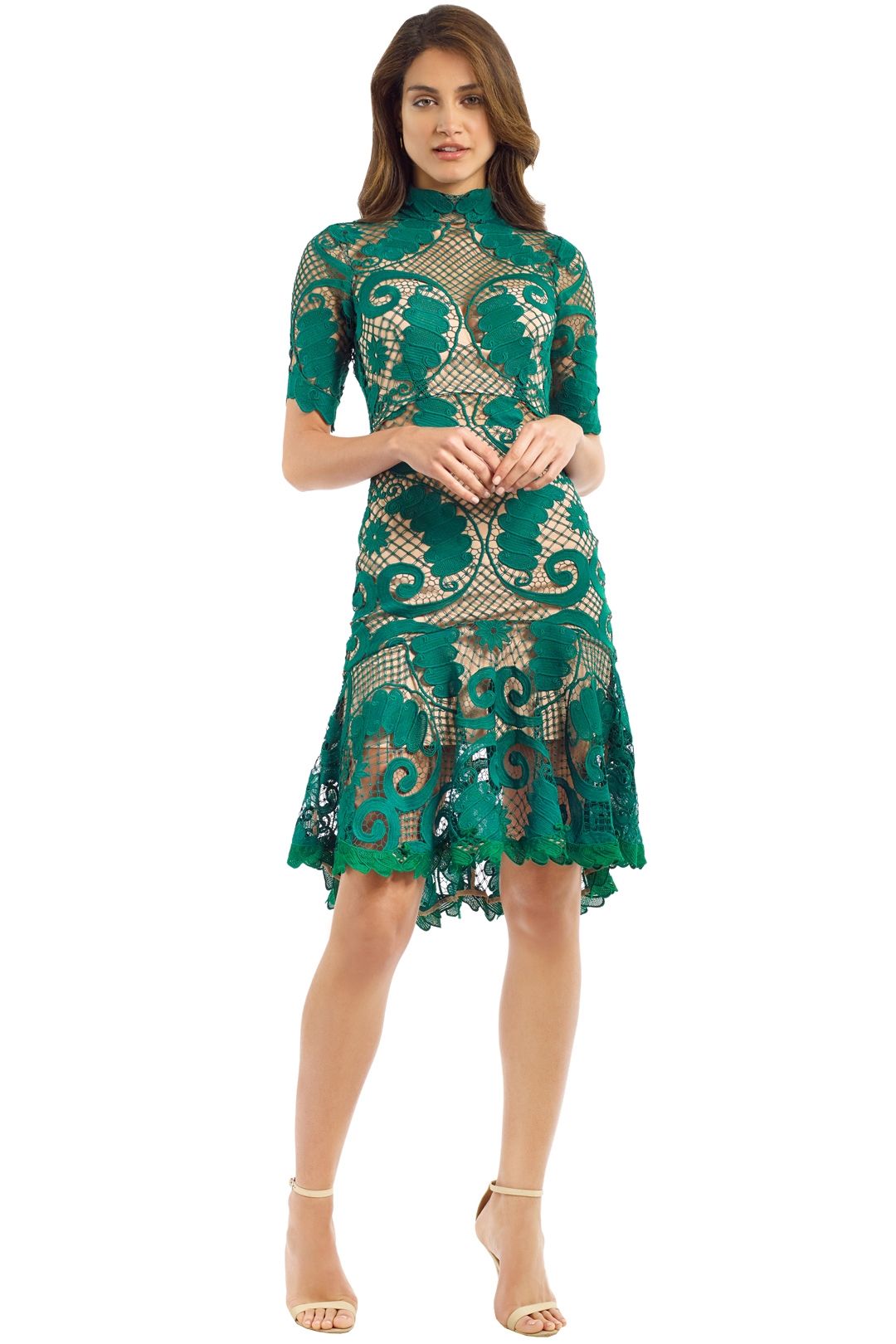 Thurley - Babylon Lace Dress - Emerald - Front