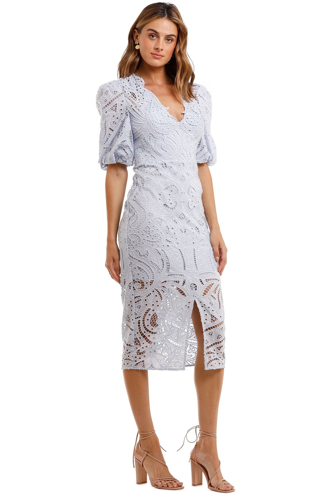 Thurley Persia Midi Dress Blue Heather embroidered