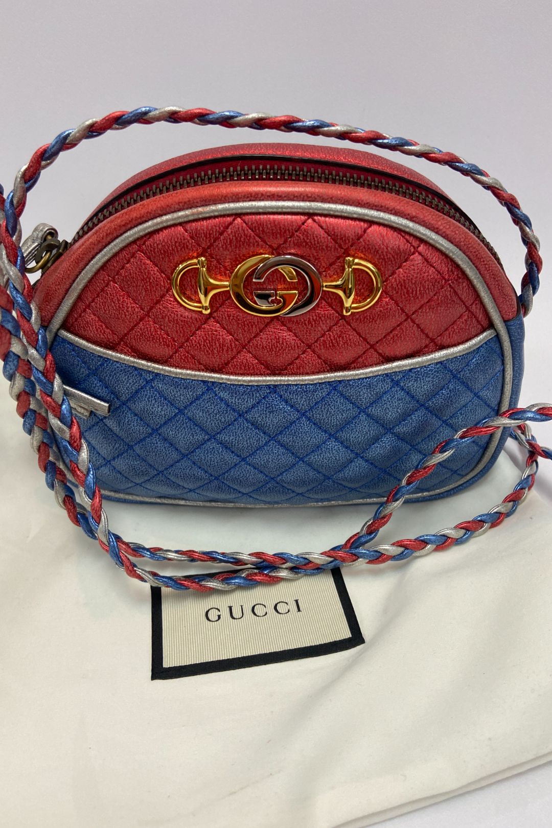 Trapuntata Mini Zumi Dome Crossbody Bag in Red and Blue