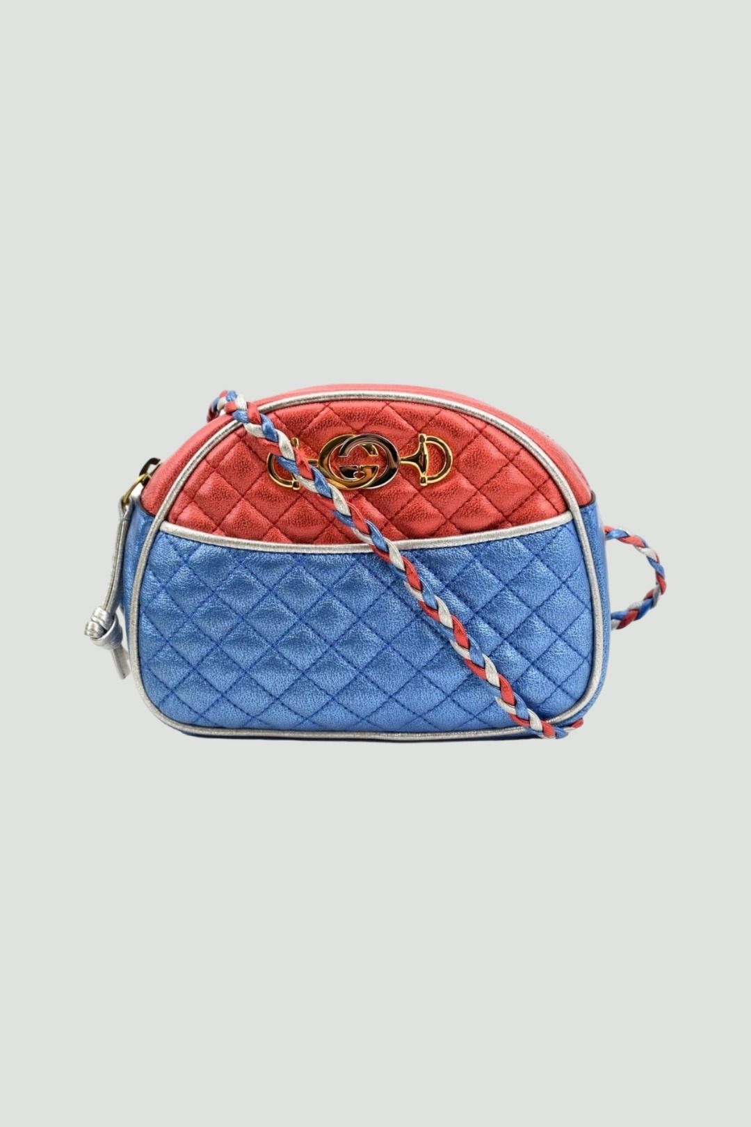 Trapuntata Mini Zumi Dome Crossbody Bag in Red and Blue