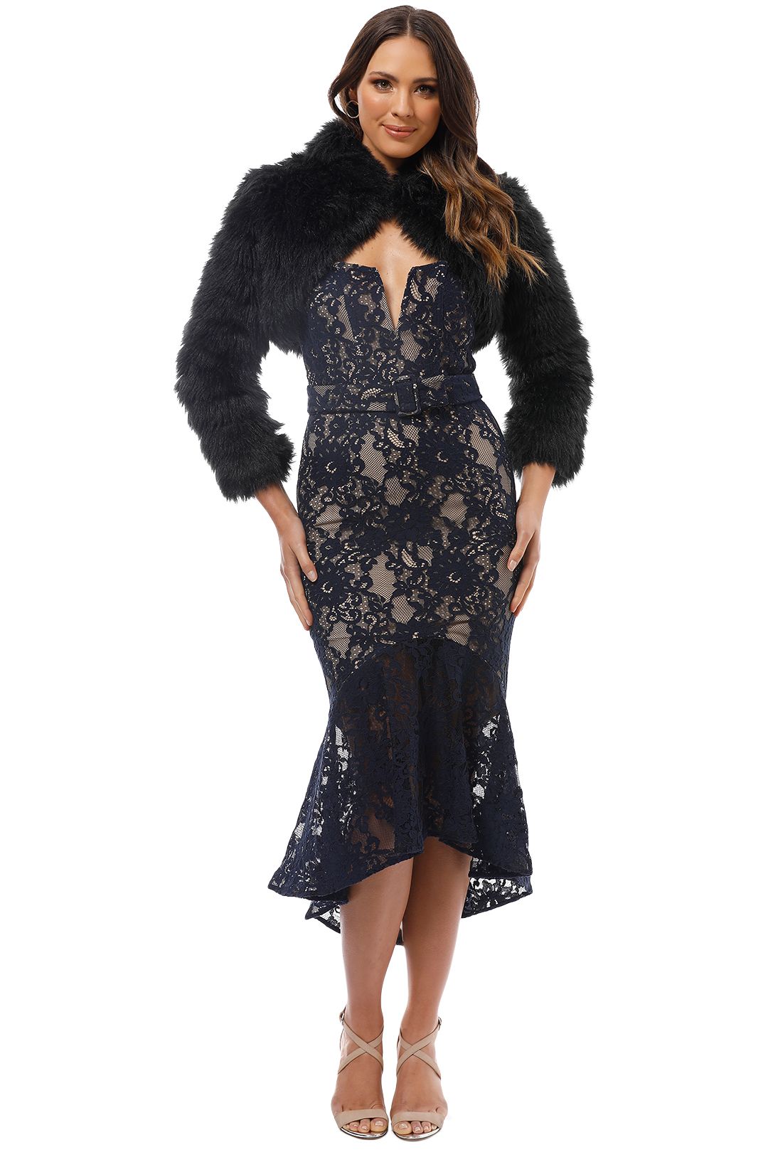 Miss Anne Faux Fur Long Sleeve Bolero in Black, White, Grey or Blush Pink