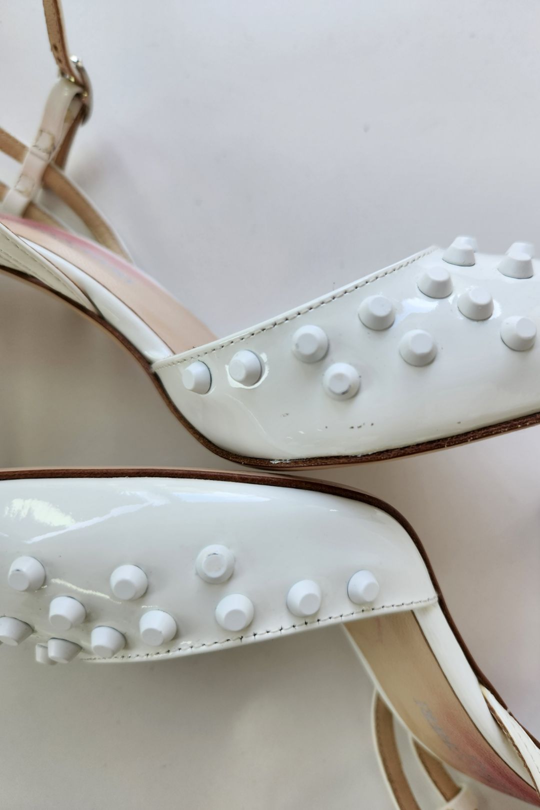 Vernice Bianca Patent White Studded Heels